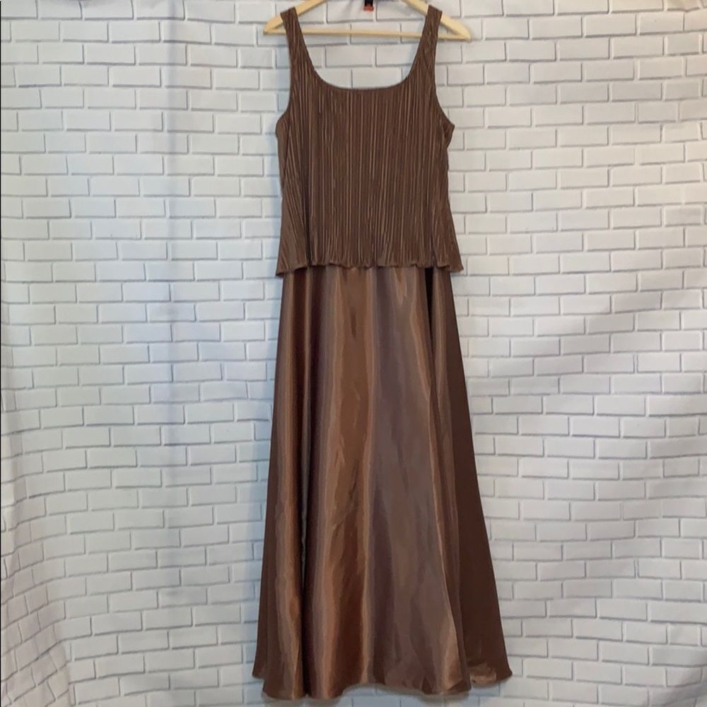 Cachet Tank Style Copper Satin Maxi Dress Size 14